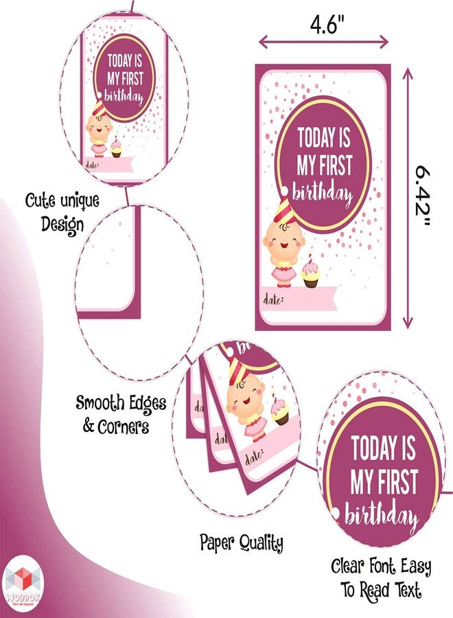 Wobbox Baby Monthly Milestone Card, Record 0-12 Months (36 Pcs) (Baby Girl) - Image 3